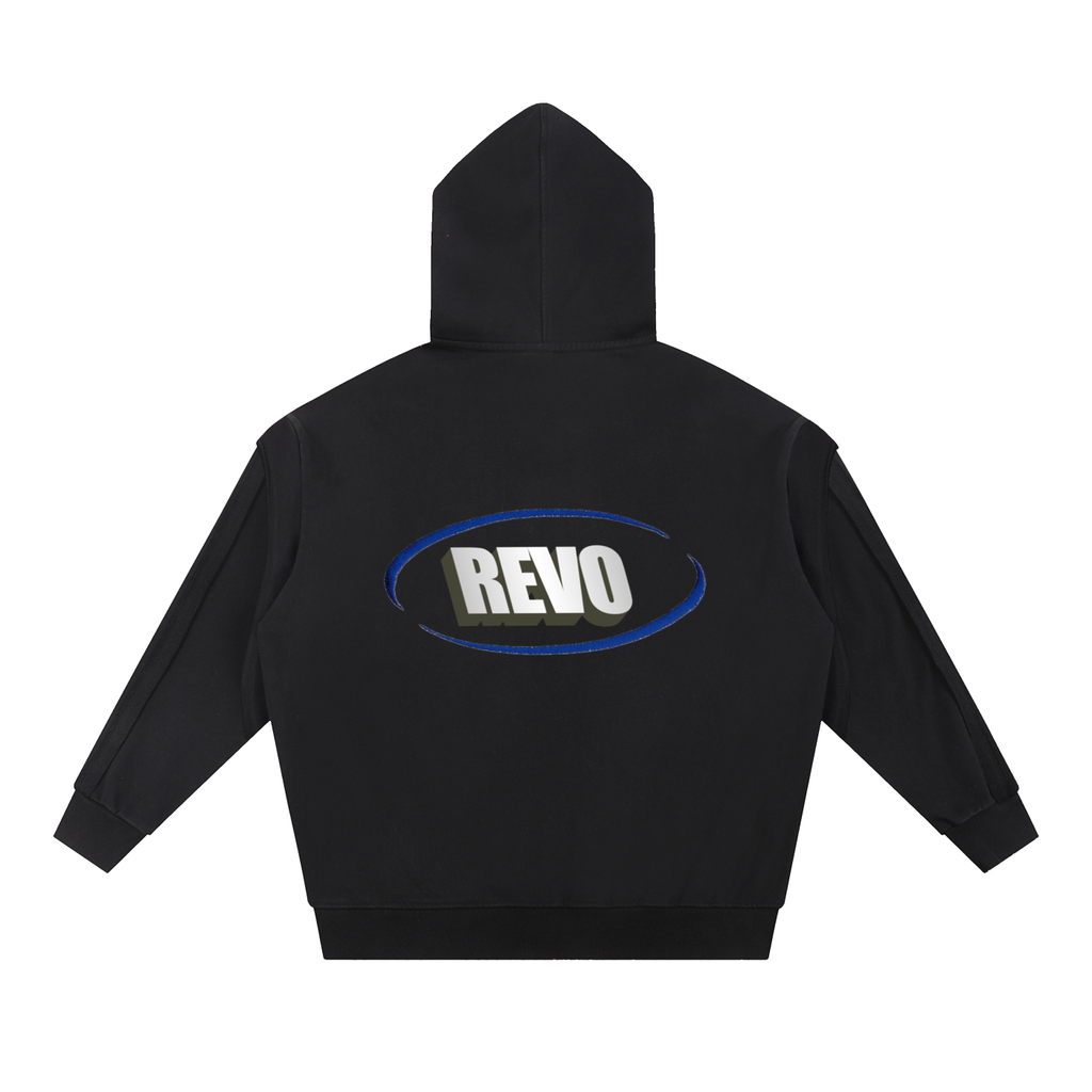 Contrast Tape Raw Edge Double Layered Zip Hoodie