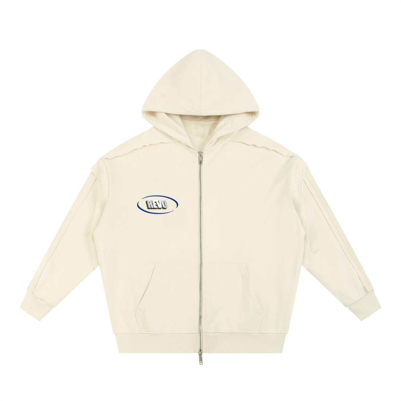 Contrast Tape Raw Edge Double Layered Zip Hoodie