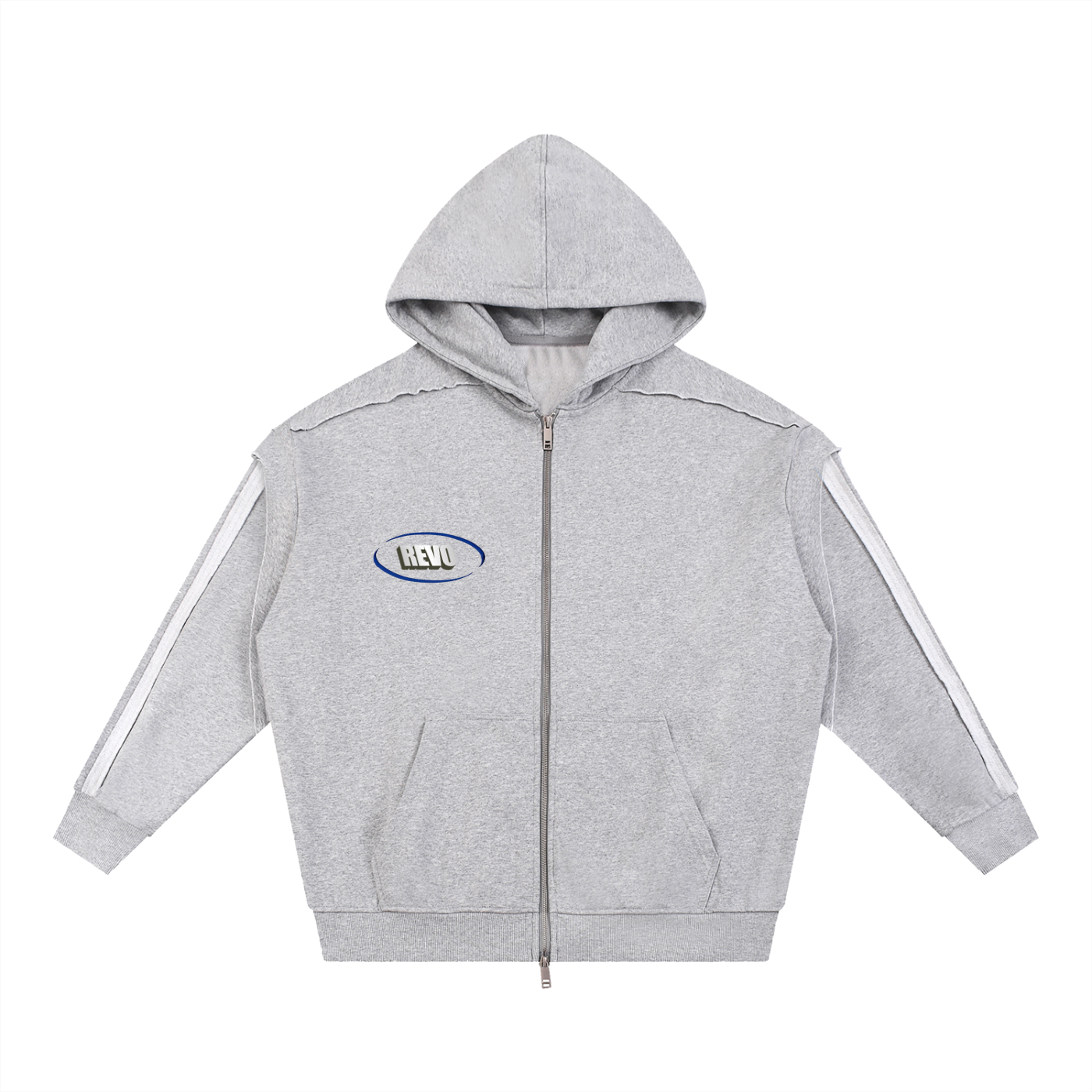 Contrast Tape Raw Edge Double Layered Zip Hoodie