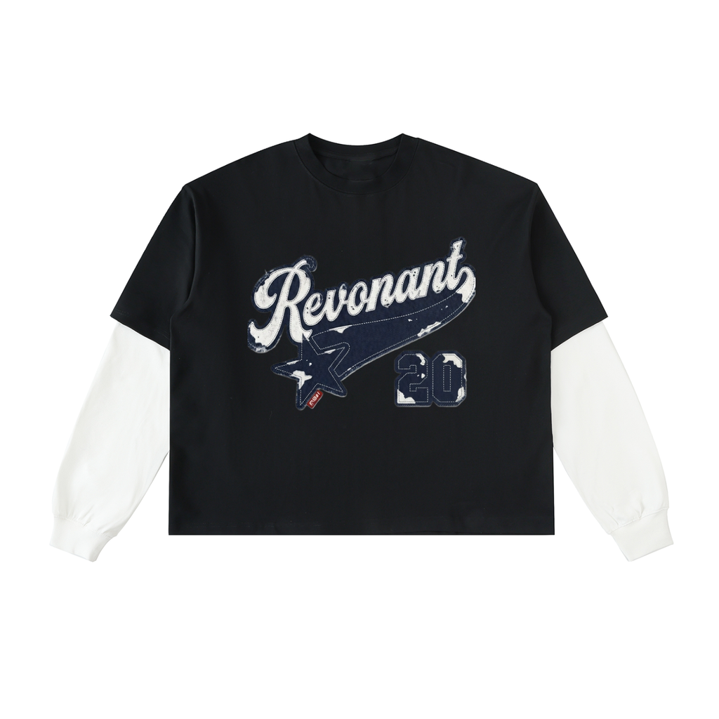 Double Layer Contrast Baseball Long Sleeve T-Shirt